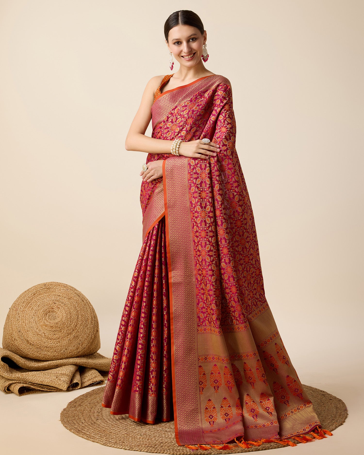 Vedant Vastram Soft Litchi Silk Kanjeevaram Silk Saree - Rani - Distacart