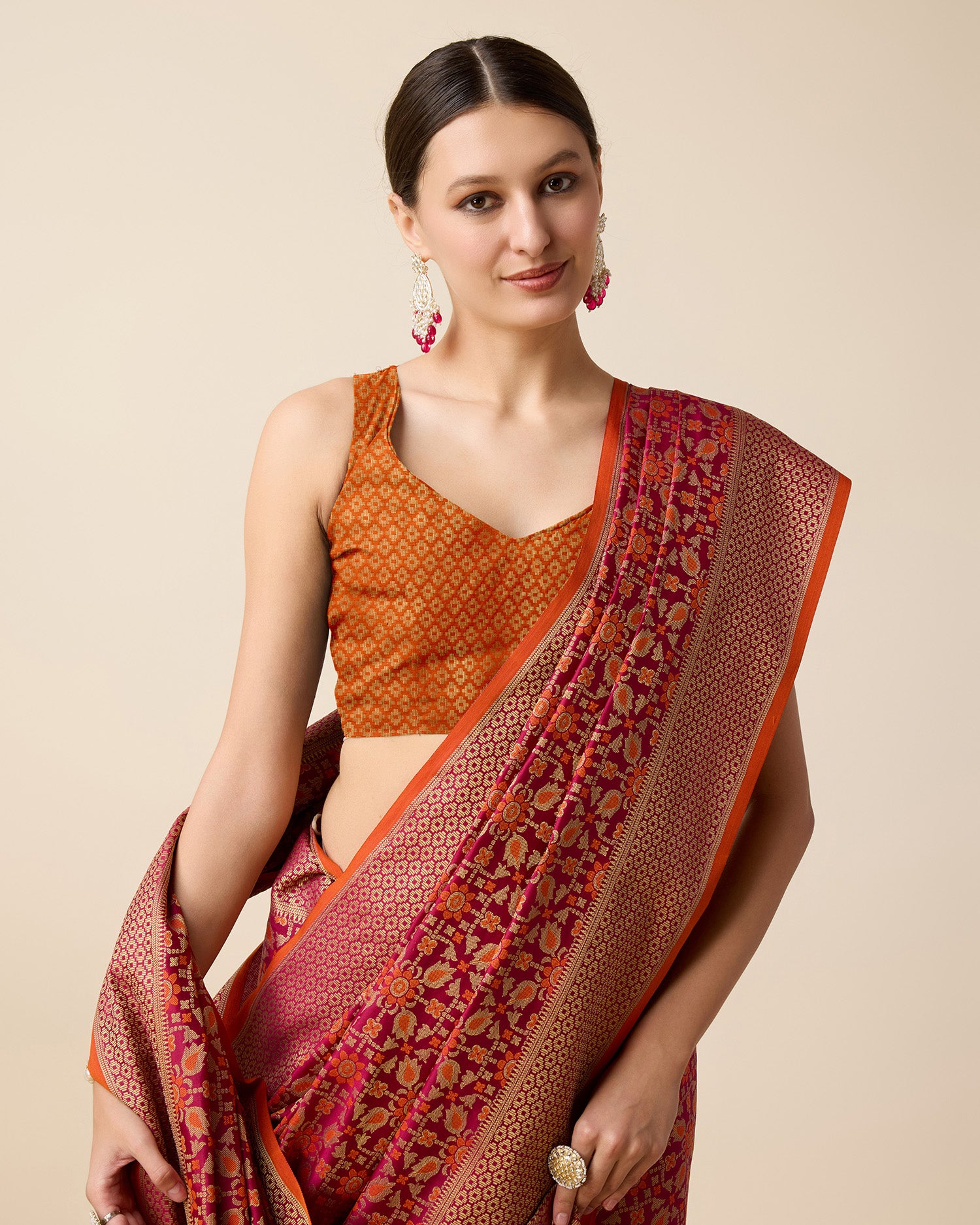 Vedant Vastram Soft Litchi Silk Kanjeevaram Silk Saree - Rani - Distacart