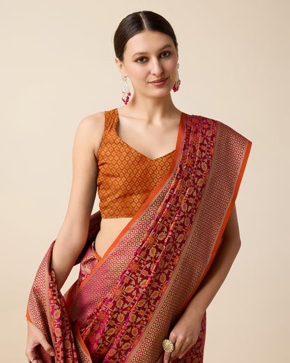 Vedant Vastram Soft Litchi Silk Kanjeevaram Silk Saree - Rani - Distacart