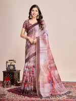 Thumbnail for Vedant Vastram Linen Printed Bollywood Saree - Brown - Distacart