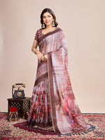 Thumbnail for Vedant Vastram Linen Printed Bollywood Saree - Brown - Distacart