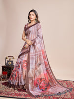 Thumbnail for Vedant Vastram Linen Printed Bollywood Saree - Brown - Distacart