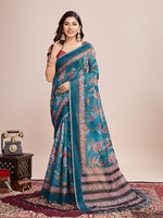 Thumbnail for Vedant Vastram Linen Printed Bollywood Saree - Firozi - Distacart