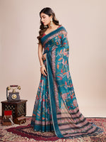 Thumbnail for Vedant Vastram Linen Printed Bollywood Saree - Firozi - Distacart