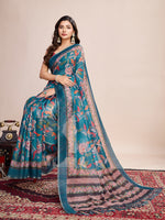 Thumbnail for Vedant Vastram Linen Printed Bollywood Saree - Firozi - Distacart