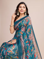 Thumbnail for Vedant Vastram Linen Printed Bollywood Saree - Firozi - Distacart