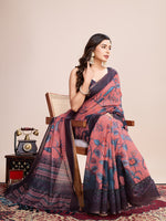 Thumbnail for Vedant Vastram Linen Printed Bollywood Saree - Grey - Distacart
