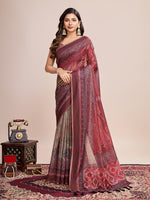 Thumbnail for Vedant Vastram Linen Printed Bollywood Saree - Maroon - Distacart
