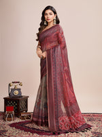 Thumbnail for Vedant Vastram Linen Printed Bollywood Saree - Maroon - Distacart