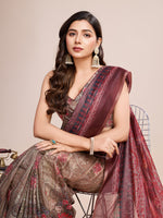 Thumbnail for Vedant Vastram Linen Printed Bollywood Saree - Maroon - Distacart
