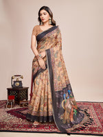 Thumbnail for Vedant Vastram Linen Printed Bollywood Saree - Mustard - Distacart