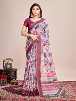 Thumbnail for Vedant Vastram Linen Printed Bollywood Saree - Pink - Distacart