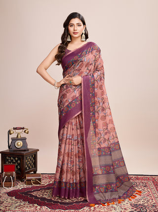 Vedant Vastram Linen Printed Bollywood Saree - Purple - Distacart