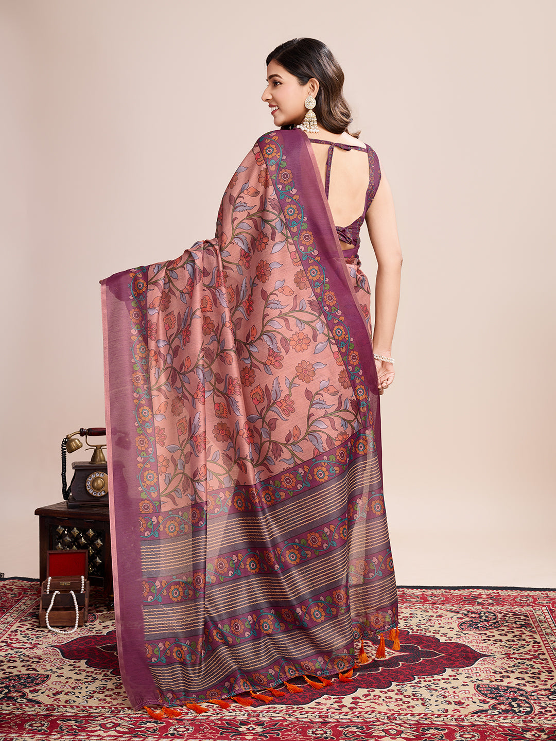 Vedant Vastram Linen Printed Bollywood Saree - Purple - Distacart