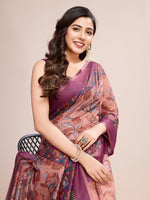 Thumbnail for Vedant Vastram Linen Printed Bollywood Saree - Purple - Distacart