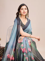Thumbnail for Vedant Vastram Linen Printed Bollywood Saree - Rama - Distacart