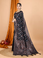 Thumbnail for Vedant Vastram Soft Litchi Silk Banarasi Silk Jacquard Saree - Black - Distacart