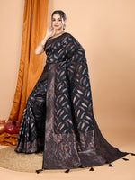 Thumbnail for Vedant Vastram Soft Litchi Silk Banarasi Silk Jacquard Saree - Black - Distacart