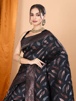 Thumbnail for Vedant Vastram Soft Litchi Silk Banarasi Silk Jacquard Saree - Black - Distacart