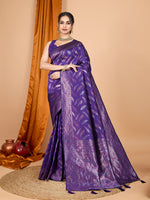 Thumbnail for Vedant Vastram Soft Litchi Silk Banarasi Silk Jacquard Saree - Violet - Distacart