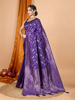 Thumbnail for Vedant Vastram Soft Litchi Silk Banarasi Silk Jacquard Saree - Violet - Distacart