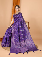 Thumbnail for Vedant Vastram Soft Litchi Silk Banarasi Silk Jacquard Saree - Violet - Distacart