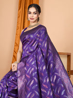 Thumbnail for Vedant Vastram Soft Litchi Silk Banarasi Silk Jacquard Saree - Violet - Distacart