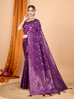 Thumbnail for Vedant Vastram Soft Litchi Silk Banarasi Silk Jacquard Saree - Wine - Distacart