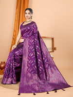 Thumbnail for Vedant Vastram Soft Litchi Silk Banarasi Silk Jacquard Saree - Wine - Distacart