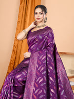 Thumbnail for Vedant Vastram Soft Litchi Silk Banarasi Silk Jacquard Saree - Wine - Distacart