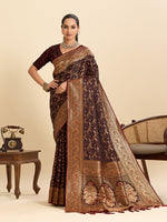 Thumbnail for Vedant Vastram Soft Litchi Silk Banarasi Silk Jacquard Saree - Maroon - Distacart