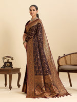 Thumbnail for Vedant Vastram Soft Litchi Silk Banarasi Silk Jacquard Saree - Maroon - Distacart