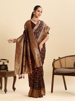 Thumbnail for Vedant Vastram Soft Litchi Silk Banarasi Silk Jacquard Saree - Maroon - Distacart