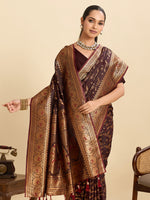 Thumbnail for Vedant Vastram Soft Litchi Silk Banarasi Silk Jacquard Saree - Maroon - Distacart