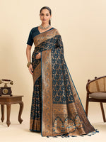 Thumbnail for Vedant Vastram Soft Litchi Silk Banarasi Silk Jacquard Saree - Navy Blue - Distacart