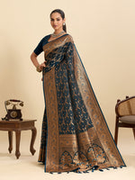 Thumbnail for Vedant Vastram Soft Litchi Silk Banarasi Silk Jacquard Saree - Navy Blue - Distacart