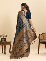 Thumbnail for Vedant Vastram Soft Litchi Silk Banarasi Silk Jacquard Saree - Navy Blue - Distacart