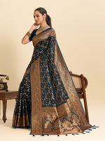 Thumbnail for Vedant Vastram Soft Litchi Silk Banarasi Silk Jacquard Saree - Navy Blue - Distacart