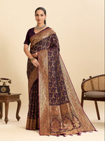 Thumbnail for Vedant Vastram Soft Litchi Silk Banarasi Silk Jacquard Saree - Wine - Distacart
