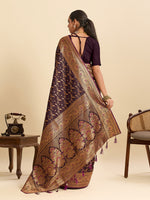 Thumbnail for Vedant Vastram Soft Litchi Silk Banarasi Silk Jacquard Saree - Wine - Distacart