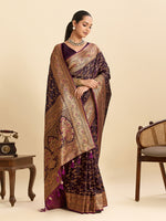 Thumbnail for Vedant Vastram Soft Litchi Silk Banarasi Silk Jacquard Saree - Wine - Distacart