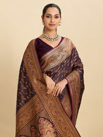 Thumbnail for Vedant Vastram Soft Litchi Silk Banarasi Silk Jacquard Saree - Wine - Distacart