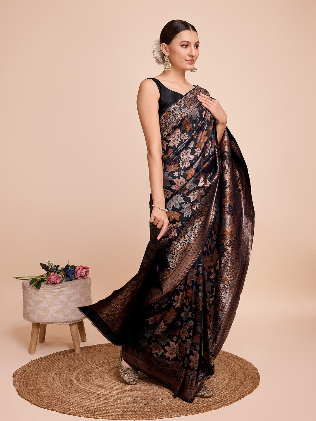 Vedant Vastram Soft Litchi Silk Banarasi Silk Saree - Black - Distacart