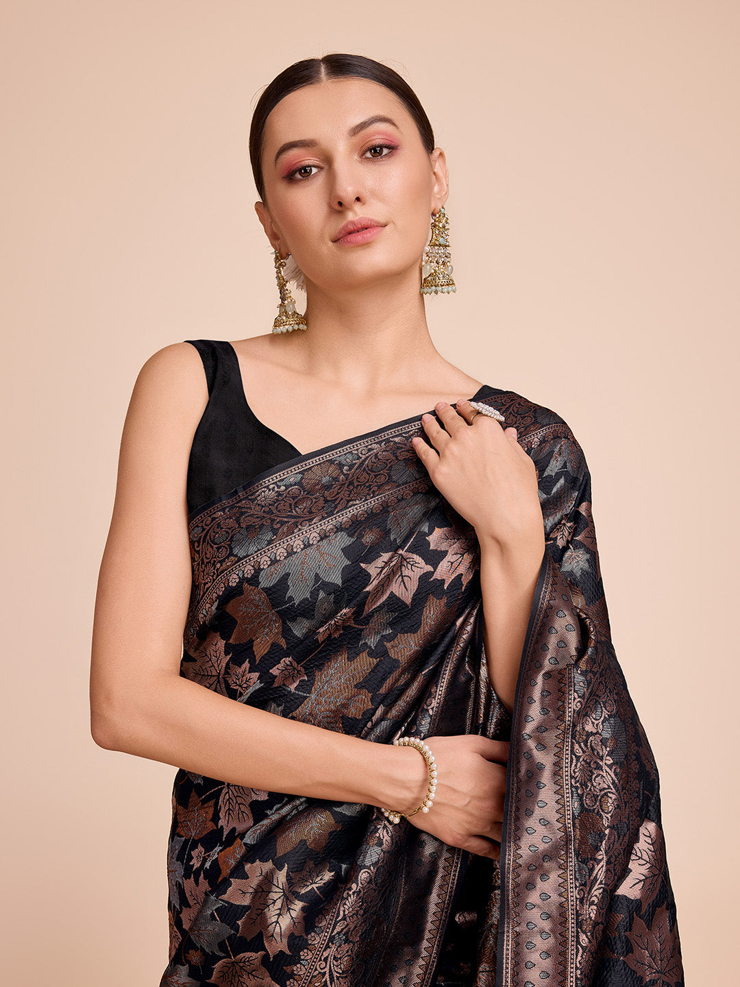 Vedant Vastram Soft Litchi Silk Banarasi Silk Saree - Black - Distacart