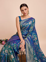 Thumbnail for Vedant Vastram Soft Litchi Silk Banarasi Silk Saree - Firozi - Distacart