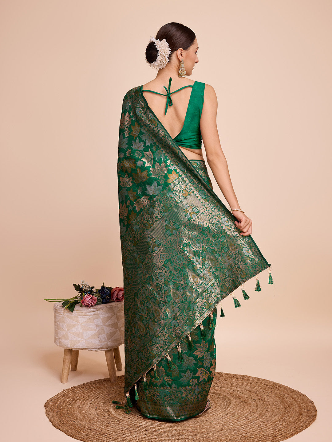 Vedant Vastram Soft Litchi Silk Banarasi Silk Saree - Green - Distacart