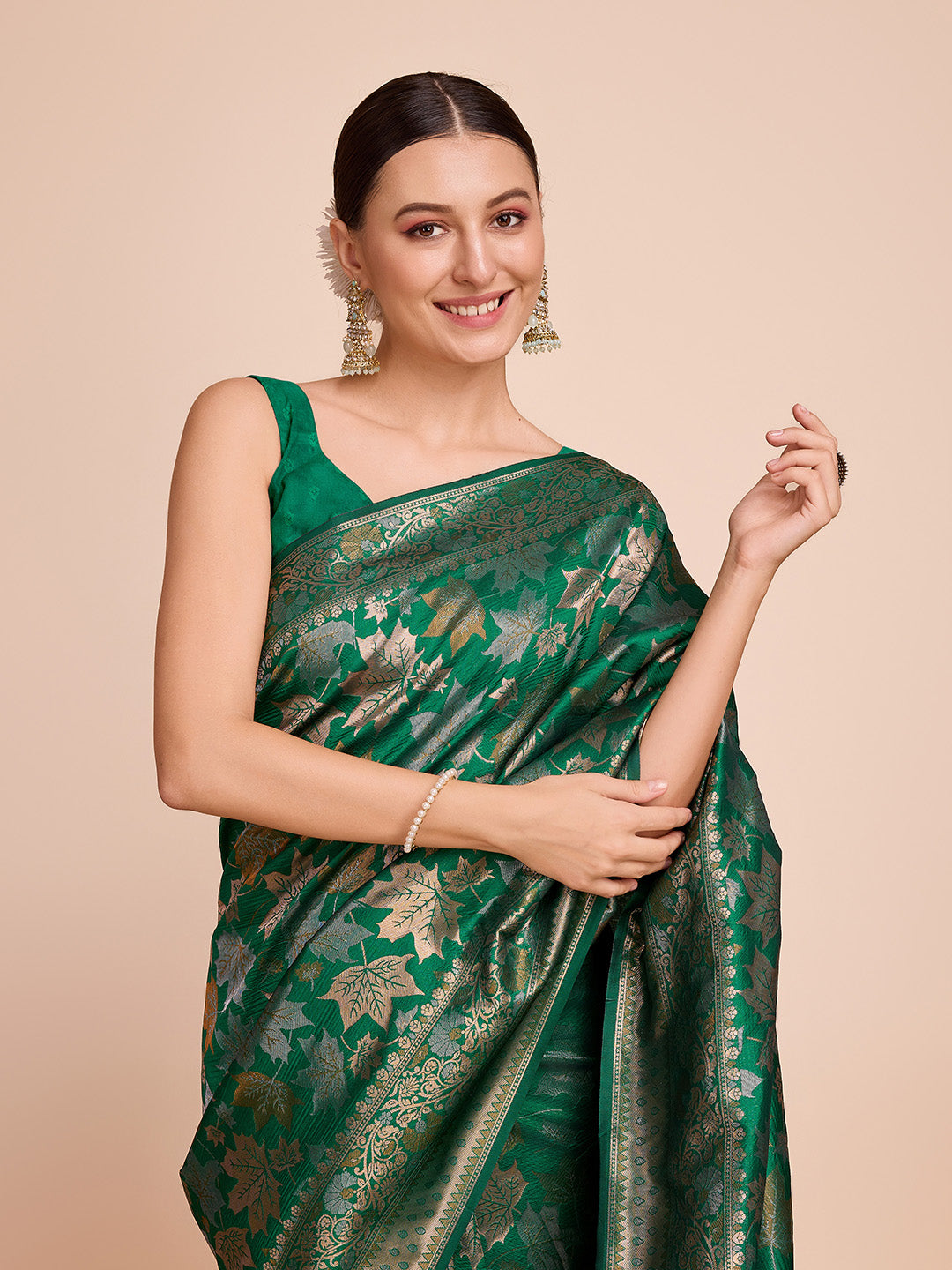 Vedant Vastram Soft Litchi Silk Banarasi Silk Saree - Green - Distacart