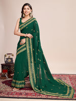 Thumbnail for Vedant Vastram Vichitra Silk Embroidered Work Saree - Green - Distacart