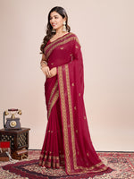 Thumbnail for Vedant Vastram Vichitra Silk Embroidered Work Saree - Maroon - Distacart