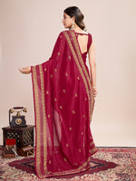 Thumbnail for Vedant Vastram Vichitra Silk Embroidered Work Saree - Maroon - Distacart